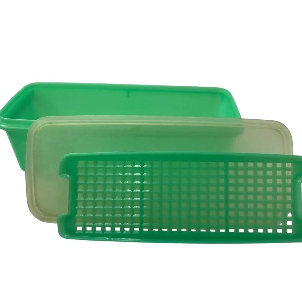 Tupperware Vegetable Easy Crisp Crisper 782-7 Jadeite Green Box Lid & Rack USA